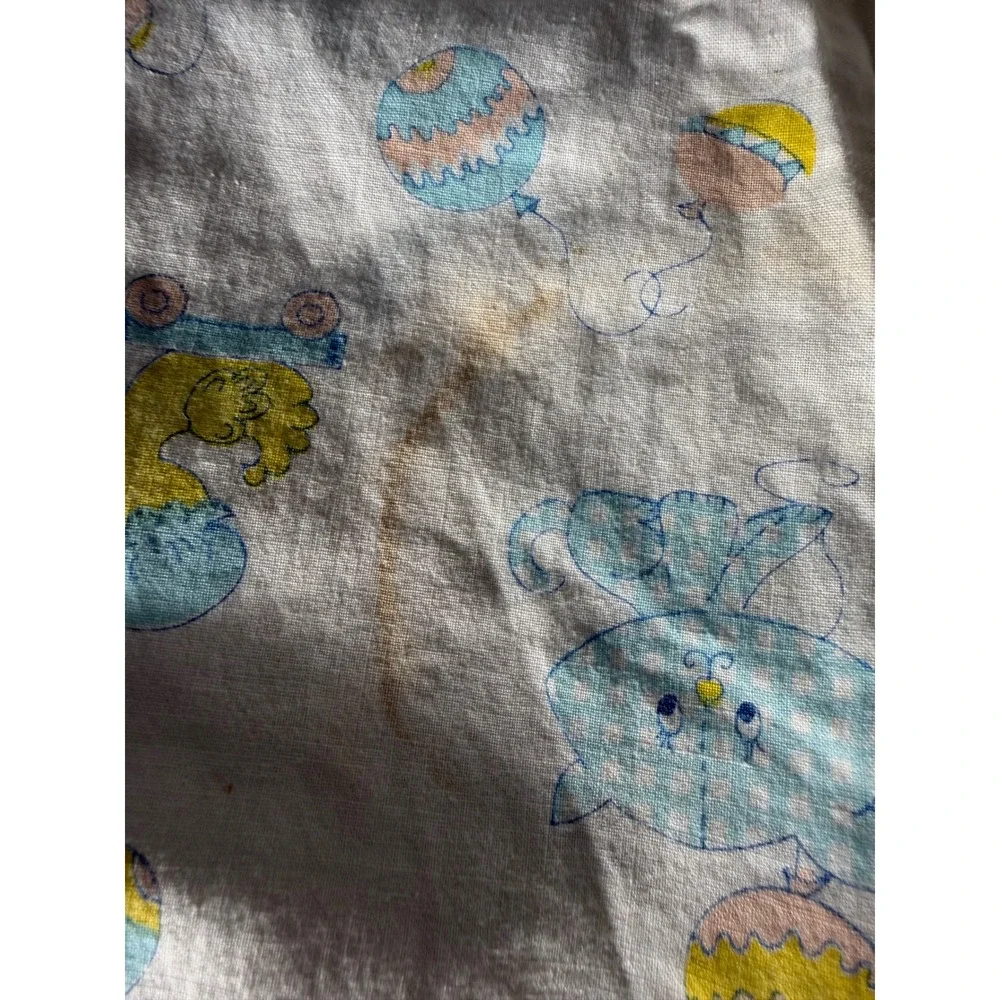 Vintage Nursery Crib Sheet Set 3‎ pc Pastel Animals Balloons Bears Bunnies White